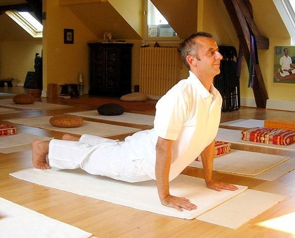 Part 7 - Urdhva Mukha Shvanasana or Bhujangasana

This is an "Upward Facing Pose." It helps your heart and makes your whole body more flexible. It also improves your mood.
-Dingle.in