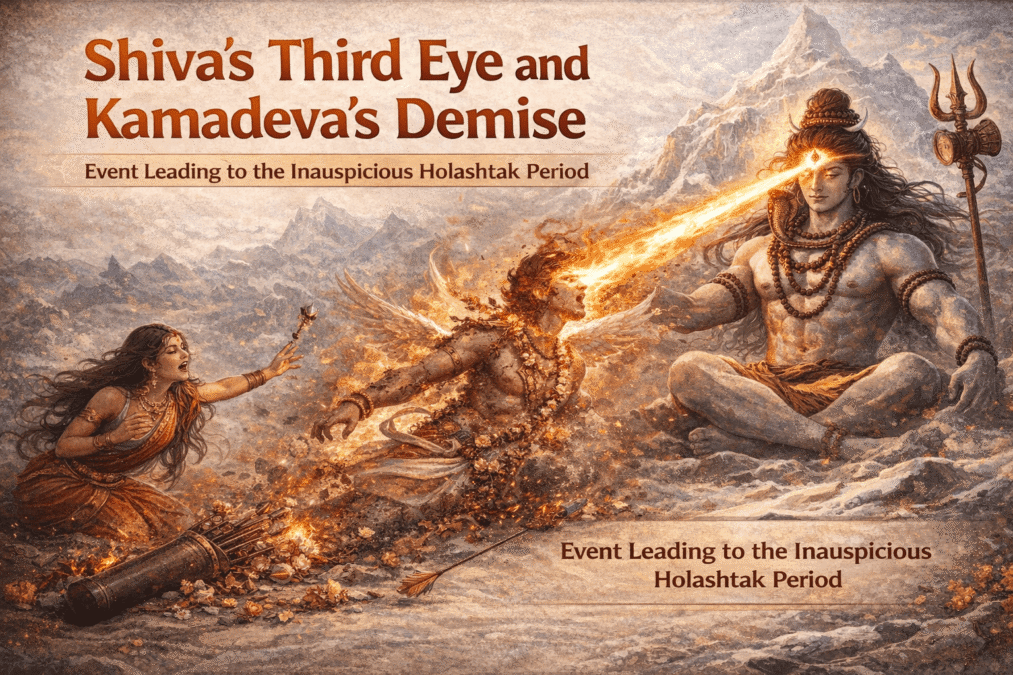 dingle | Shiva’s third eye and Kamadeva’s Demise
Hindu scriptures record Lord Shiva entering strict meditation after the death of Sati.
The demon Tarakasura attacked the gods during this period. The gods needed Shiva to marry Parvati to father a child capable of defeating the demon.
They sent the love god Kamadeva to break the focus of Shiva.
Kamadeva reached Mount Kailash on the Ashtami day of the Phalguna month. He shot an arrow made of flowers at Shiva. The arrow struck Shiva and broke his concentration.
Shiva opened his third eye in anger. Fire from the third eye burned Kamadeva to ashes.
The eight days of grief following this event formed the inauspicious period of Holashtak.