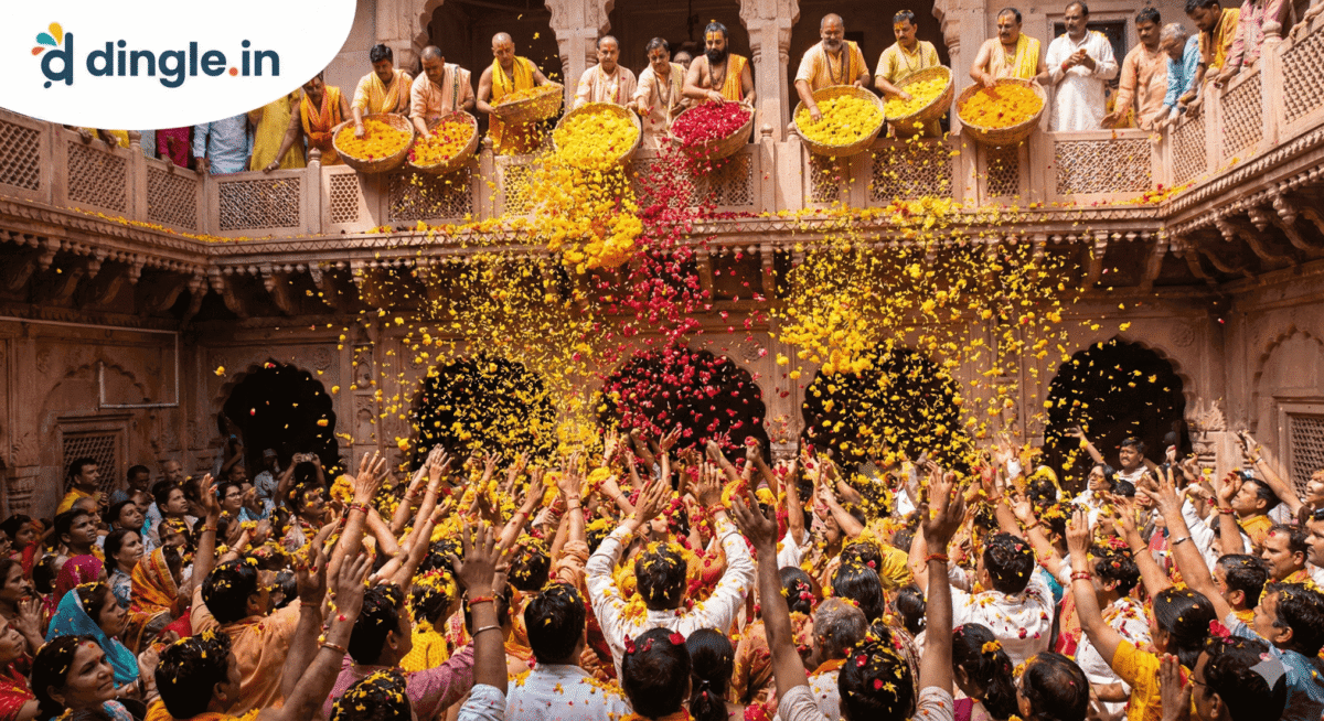 Phoolonwali Holi: The Festival of Flowers
In stark contrast to the aggressive playfulness of Lathmar Holi, Phoolonwali Holi is a breathtakingly gentle celebration that takes place in Vrindavan, primarily at the historic Banke Bihari Temple.

Instead of using synthetic powders or coloured water, this unique variation of the festival is played entirely with fresh, fragrant flower petals, mostly bright yellow marigolds and vibrant red roses.

The tradition stems from the belief that the temple’s deity, Lord Krishna, should be treated with the utmost tenderness and love, avoiding any harsh chemicals or abrasive colours.

During a highly anticipated window of just 20 to 30 minutes, the temple priests open the gates and lovingly shower thousands of gathered devotees with large baskets of soft petals.

The air fills with a sweet floral aroma as the petals cascade down like a colourful rain, creating an atmosphere of deep spiritual devotion and pure joy.

This brief but magical event offers a serene experience that beautifully highlights the romantic and reverent side of the Radha-Krishna legend.
| dingle