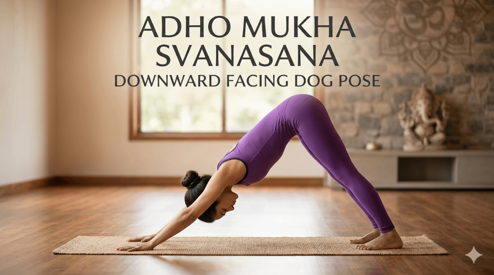 Adho Mukha Svanasana (Downward Dog) Full Body Stretch and Energizer This upside-down pose stretches your whole body and makes you stronger. It sends blood to your brain for energy. It stretches your legs and shoulders and strengthens your arms and core. It’s good for warming up or cooling down. Key Benefits: Makes you feel more energetic and improves blood circulation Makes your arms, chest, and stomach stronger Makes your spine and legs longer and more flexible Calms the nervous system despite being energizing | dingle