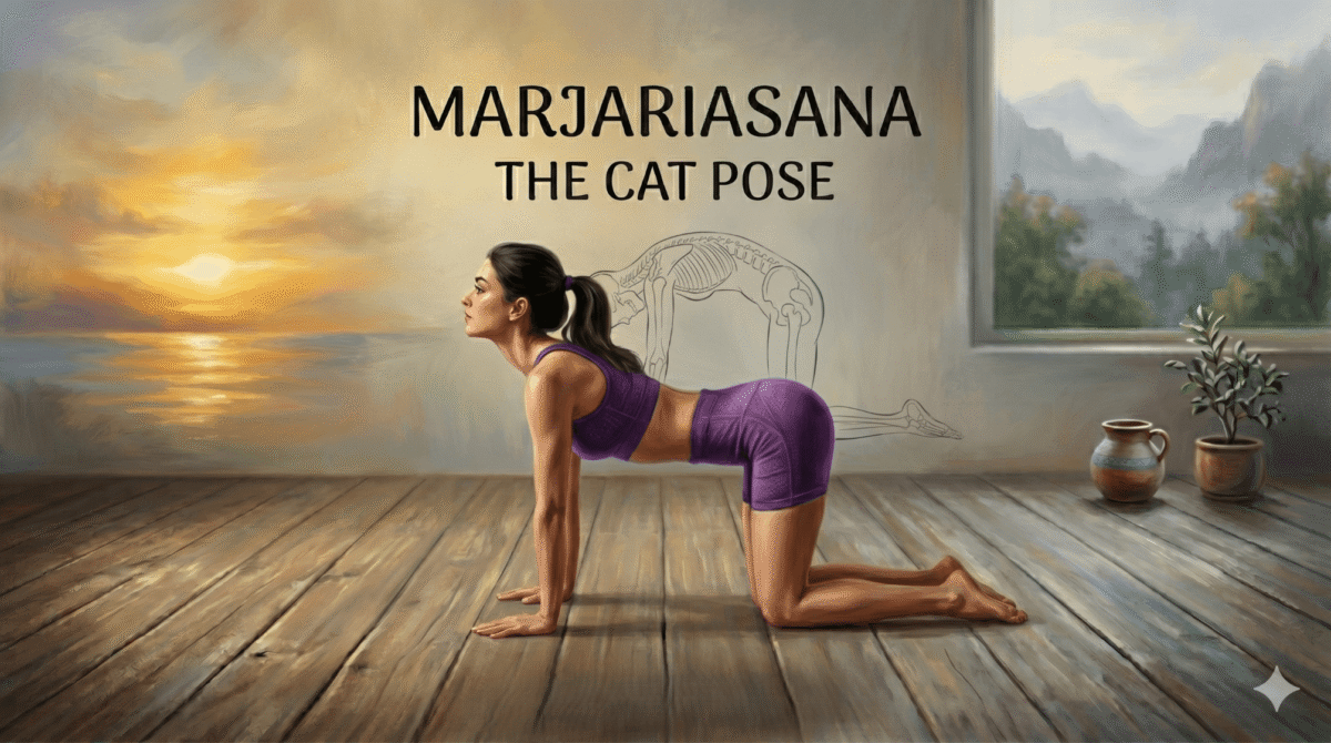 Marjaryasana Bitilasana (Cat-Cow) Spinal Flexibility and Stress Relief This flowing movement between two poses helps your whole spine move better. Cat-Cow keeps your spine healthy by making it more flexible and helping it align properly. Moving back and forth with your breathing is relaxing and reduces stress. It’s especially good if you sit a lot or have a stiff back. Key Benefits: Helps your spine move better and become more flexible Gently massages your internal organs Makes your posture better and straightens your spine Calms you down through gentle, focused movement | dingle