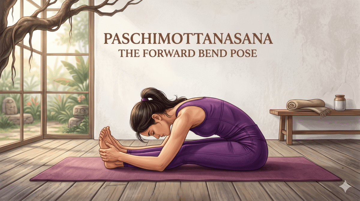 Paschimottanasana (Seated Forward Fold) Calming for the Nervous System This seated forward fold is a calming pose where you sit and bend forward. It helps your nervous system relax and reduces stress. The pose gives your hamstrings, spine, and shoulders a deep stretch while helping you think clearly and feel peaceful. People often do this pose at the end of practice to get ready for meditation or rest. Key Benefits: Soothes your nerves and calms your thoughts Gives your whole back body a stretch Good for digestion and fights fatigue Encourages deep thinking and mental clarity | dingle