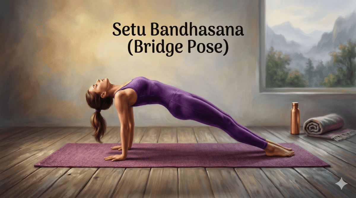 Setu Bandhasana (Bridge Pose) Opens Chest and Strengthens Glutes Bridge Pose is a gentle back bend that helps fix problems from sitting too much. You lie on your back and lift your hips up. This opens your chest and stretches your hip muscles while making your glutes, hamstrings, and back stronger. It’s great for better posture and can help with lower back pain if you do it regularly. Opening your chest also helps you breathe deeper and can make you feel better emotionally. Key Benefits: Strengthens your back, glutes, and hamstrings Opens your chest and helps you stand straighter Activates your thyroid and calms your nerves Helps you feel less depressed and stressed | dingle