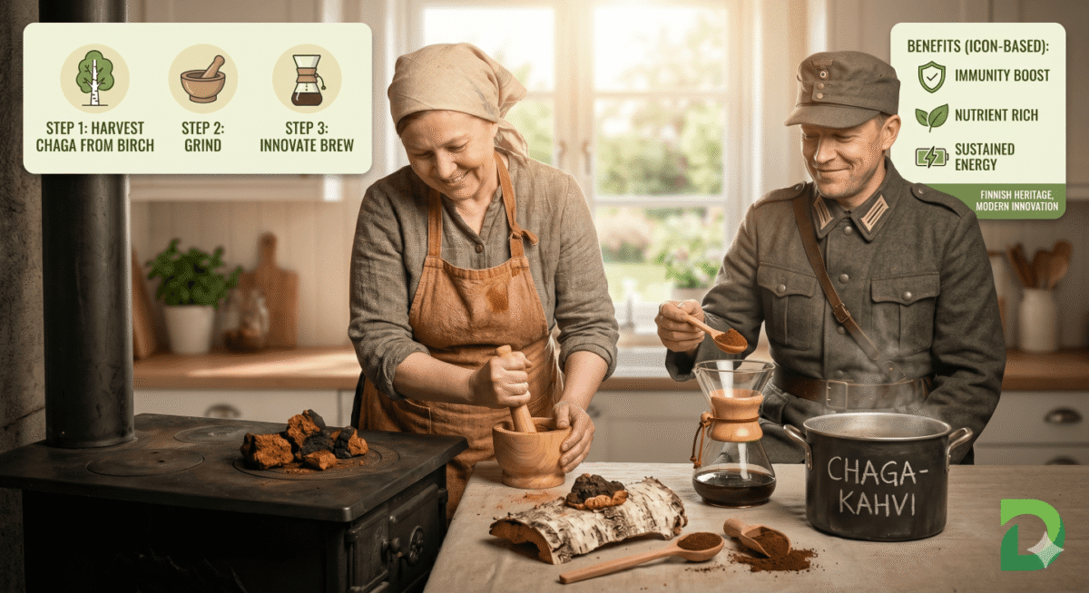 The Origin of Mushroom Coffee: A Story Born in Wartime FinlandThe history of mushroom coffee is more compelling than you might expect. While medicinal mushrooms have been used in traditional Chinese medicine and Siberian healing practices for over 5,000 years, the idea of specifically blending them with coffee is more recent, and quite dramatic in origin.During World War II, coffee was heavily rationed and scarce in Finland (the country with the highest per capita coffee consumption in the world). With trade routes disrupted, Finnish citizens turned to a locally abundant solution: Chaga mushroom, a parasitic fungus that grows on birch trees in cold climates.Chaga was dried, ground into a powder, and brewed like coffee. Its dark colour, earthy bitterness, and slightly sweet flavour made it a reasonable stand in. Finnish soldiers reportedly drank chaga tea for its nutritional and immune boosting properties during the harsh wartime conditions.Decades later, Finnish entrepreneur Tero Isokauppila, whose own grandparents had made chaga coffee during the war, founded Four Sigmatic, the brand largely credited with bringing mushroom coffee to modern wellness culture around 2012. What began as a wartime survival drink is now a global health phenomenon.Meanwhile, in Japan during the same era, dried shiitake mushrooms were blended into scarce coffee to stretch supplies, showing that this East West fungi coffee fusion has multiple roots.
-dingle